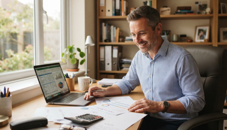 UK limited company director filing accounts at home office desk